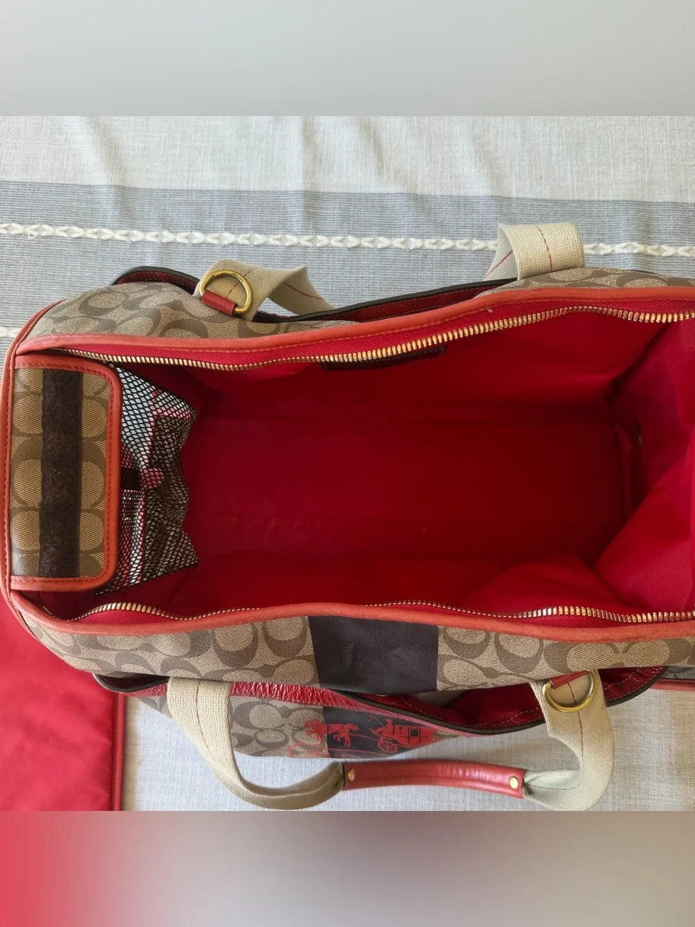 Rare Coach Heritage Stripe Pet Carrier Dog Purse Old Money Luxury Travel Orange